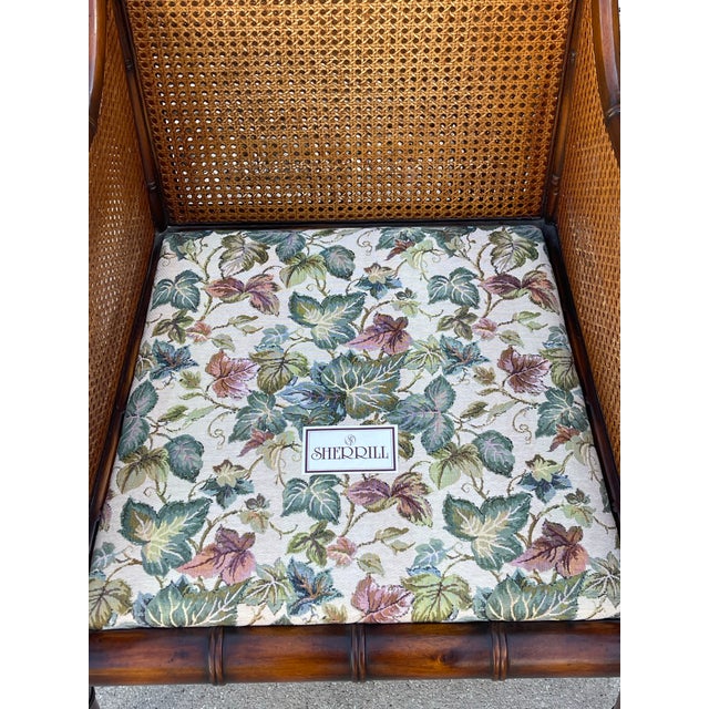 Brown Vintage Sherrill Faux Bamboo & Double Cane Lounge Chair – Made in Usa For Sale - Image 8 of 12