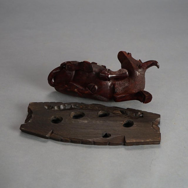 Antique Chinese Carved Wood Sculpture of Water Buffalo with Figures, Circa 1920 For Sale - Image 9 of 10