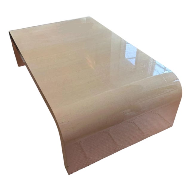 Mid Century Modern Waterfall Beige Lacquer Cocktail Coffee Table For Sale