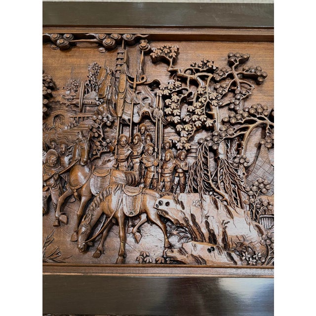 Mid 20th Century Asian Hand-Carved Solid Teak Coffee Table - Glass Top, For Sale In Chicago - Image 6 of 12