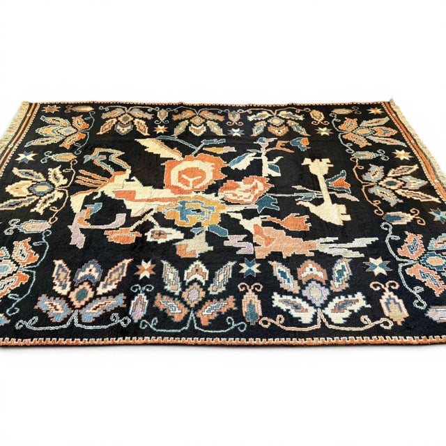 1980s Vintage Anatolian Rug | 8' X 9'6" | Bold Floral Design on Black Field For Sale - Image 5 of 5