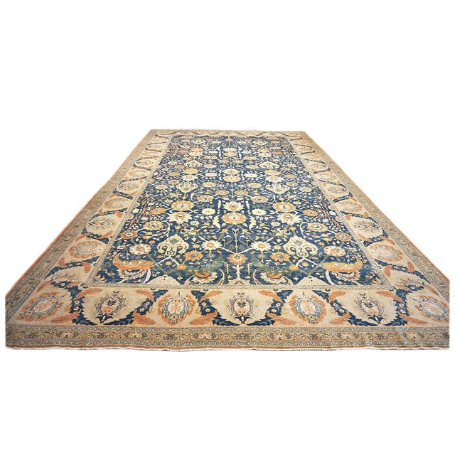 Vintage Egyptian Sultanabad Wool 13x21 Blue, Ivory, & Orange Handmade Area Rug #1143944