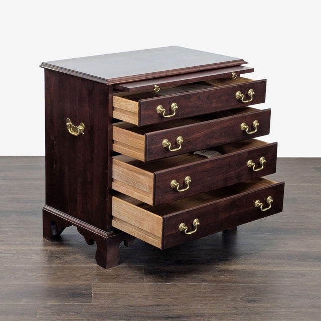 Chippendale Stickley Four Drawer Nightstand With Pull-Out Tray For Sale - Image 3 of 9