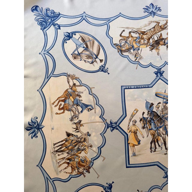 Blue HERMÈS CHEVAUX des MOGHOLS Silk Scarf designed by Jean de Fougerolles 1993 For Sale - Image 8 of 9