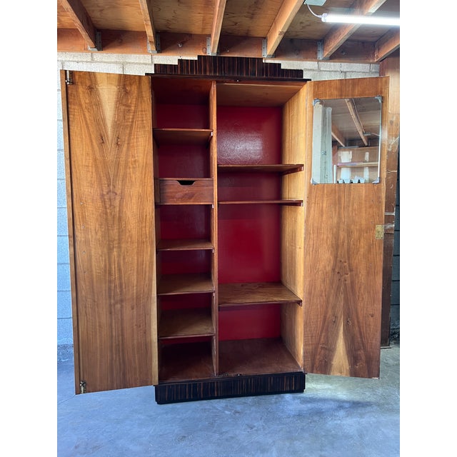 Exceptional Art Deco Petite Armoire in Bookmatched Flamed Walnut & Macassar Detailing For Sale In Los Angeles - Image 6 of 15