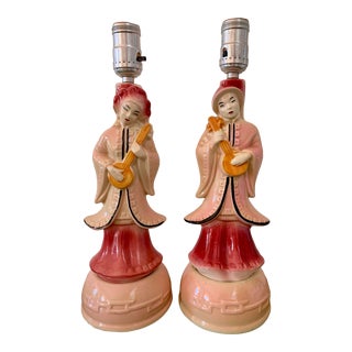 1940s Ceramic Chinoiserie Table Lamps - a Matching Pair For Sale