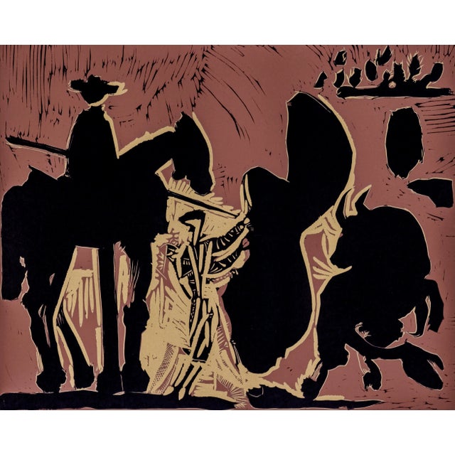 Original 1962 linoleum cut engraving (linocut) after and approved by Pablo Picasso from "Picasso Linoleum Cuts Bacchanals,...