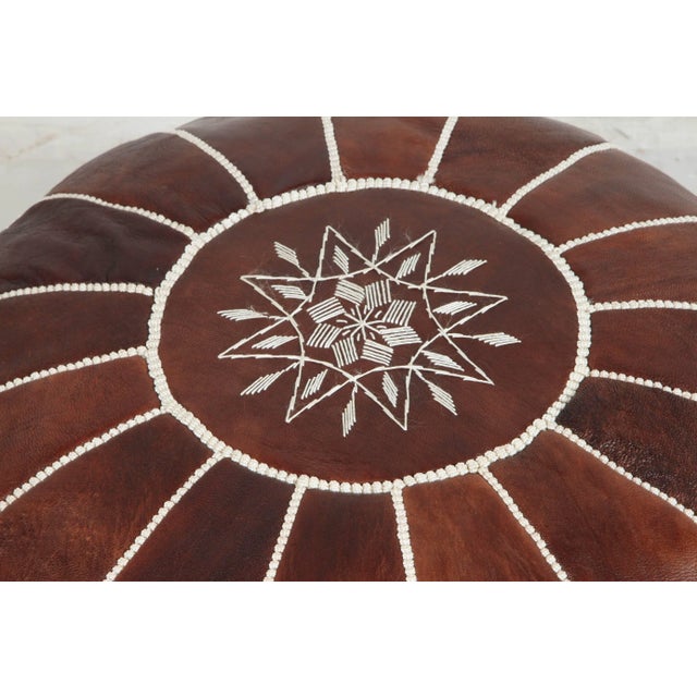 Mid-Century Modern Late 20th Century Vintage Moroccan Brown Leather Pouf For Sale - Image 3 of 6