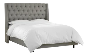 Linen Grey Full Nail Button Tufted Wingback Bed