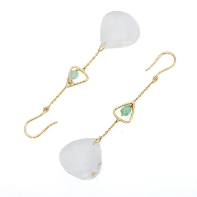Art Deco 18k Yellow Gold Emerald and Crystal Dangle Earring - 2 Pieces For Sale - Image 3 of 5