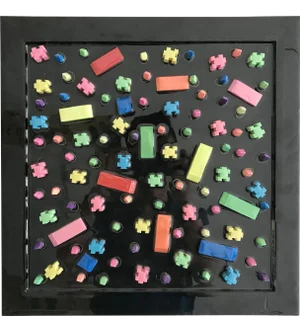 "Rubber City 1" Contemporary Abstract Mixed-Media Painting by Mauro Oliveira, Framed
