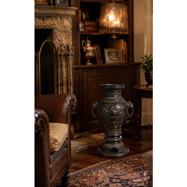 Bring timeless Japanese artistry into your home with this monumental patinated bronze floor vase inspired by the elegant...