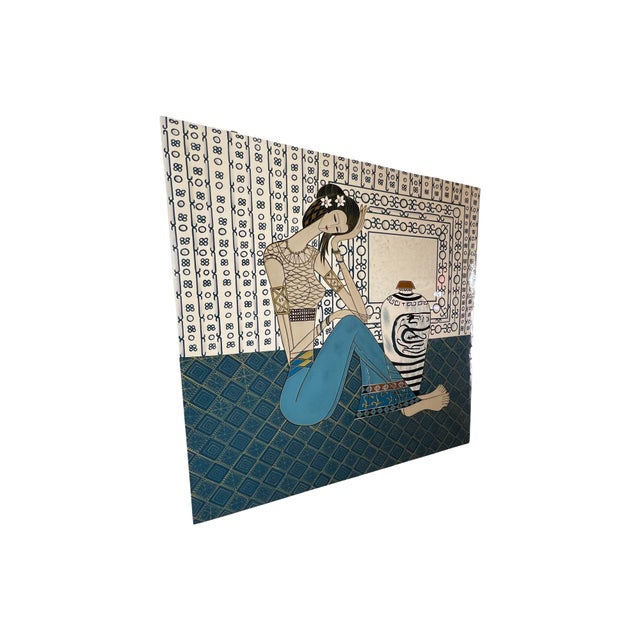 Postmodern Vintage 1980s Postmodern Ting Shao Kuang Style Chinese Modern Large Wall Art Painting 36 X 36 For Sale - Image 3 of 11