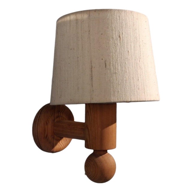 1970s Uno Kristiansson, Swedish Modern, Pine, Fabric, Wall Sconce For Sale