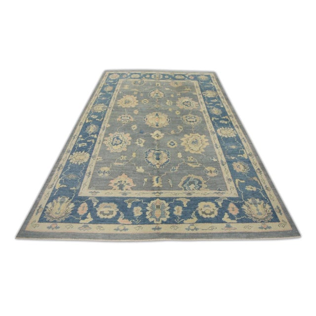 Gray & Blue Handmade Turkish Oushak Rug 6'2" X 9'11" For Sale In Houston - Image 6 of 7