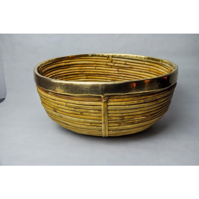 Hollywood Regency Rattan and Brass Book Holder Basket, Italy, 1970s For Sale - Image 3 of 9