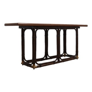 Rattan and Oak Convertible Console Dining Table from McGuire, 1970s For Sale