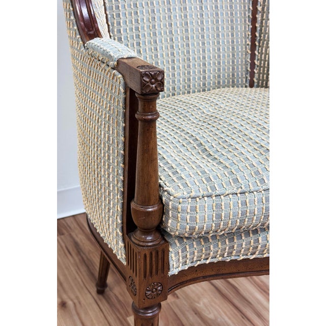 Brown Vintage Louis XVI Style Carved Wood Arm Chair For Sale - Image 8 of 10