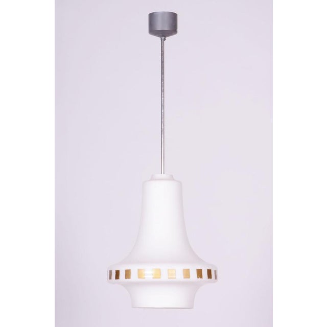 Metal Mid-Century Chandelier in Chrome, Steel, and Opaline Glass, Czech, 1960s For Sale - Image 7 of 7