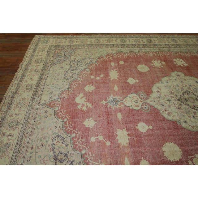 1930s Zabihi Collection Soft Red Ivory Turkish Oushak Oversize Rug - 10'5" x 15'2" For Sale - Image 4 of 6