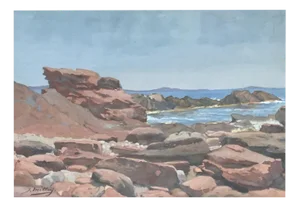 Joseph Mittey, Au bord de l'eau, Gouache on Paper, Framed
