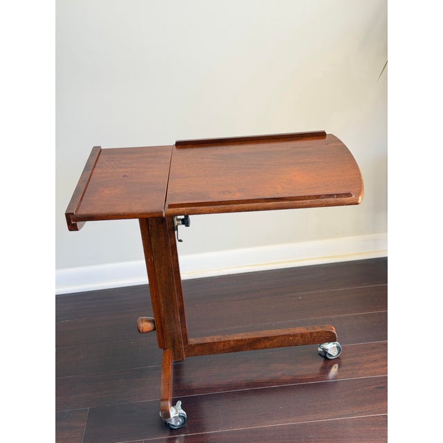 1970s Scandinavian Modern Danish Modern Rosewood Rolling Tray Table Adjustable MCM Laptop Side Table For Sale - Image 10 of 10