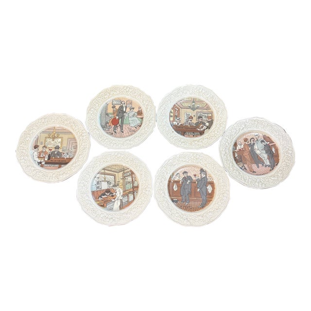 1930s Crown Ducal Pub Scene Luncheon Plates-Set of 6 For Sale