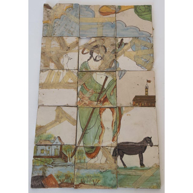Late 19th Century Antique Polychrome Tile Composition with Mural of Jesus For Sale - Image 5 of 6