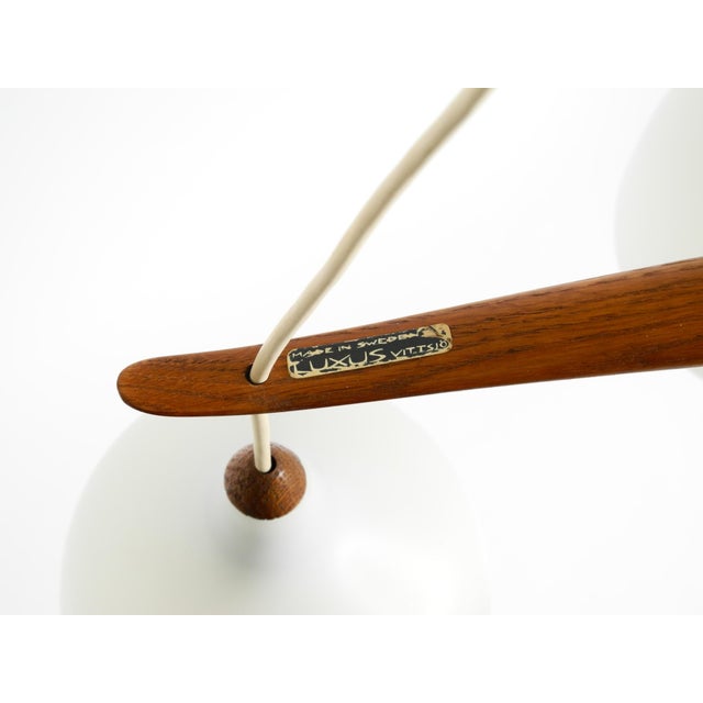 Pendant Lamp with Three Opal Glass Shades and Teak Frame by Uno & Östen Kristiansson for Luxus Vittsjö, Sweden, 1957 For Sale - Image 15 of 17