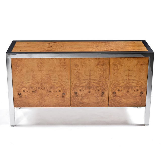 Brown Restored 1970s Pace Collection Burl Wood and Chrome Credenza For Sale - Image 8 of 18