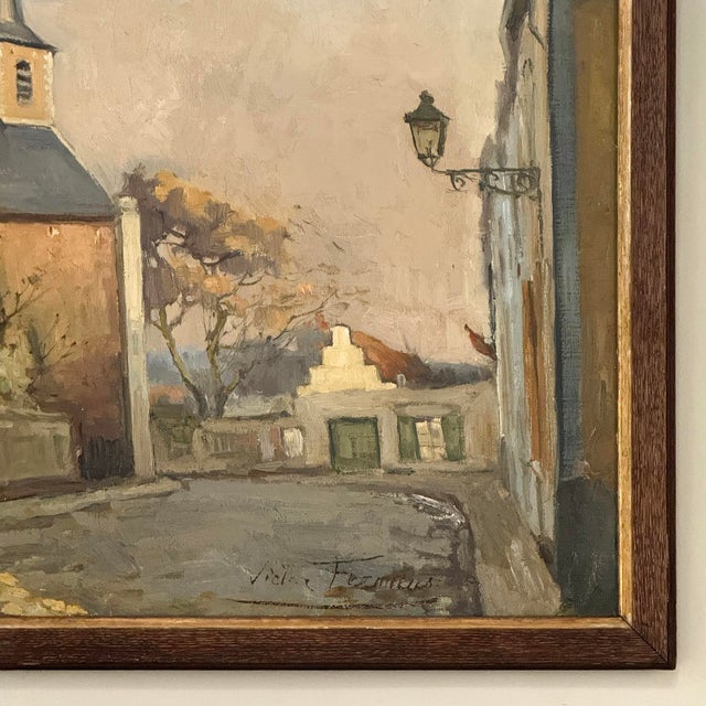 Antique Framed Oil Painting on Canvas by Victor Fermans 'Autumn Village Scene' For Sale - Image 9 of 16