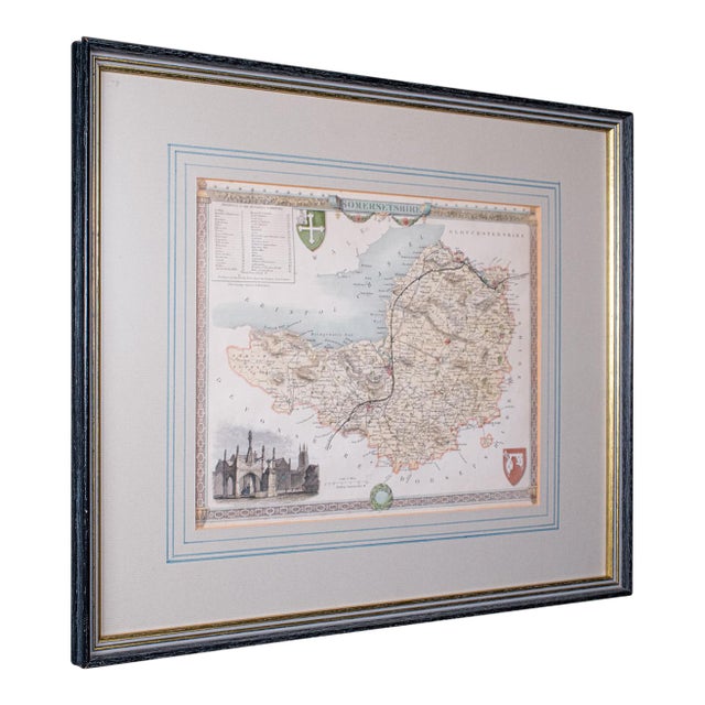 Vintage Somerset County Map, English, Framed Cartography, After Thomas Moule For Sale