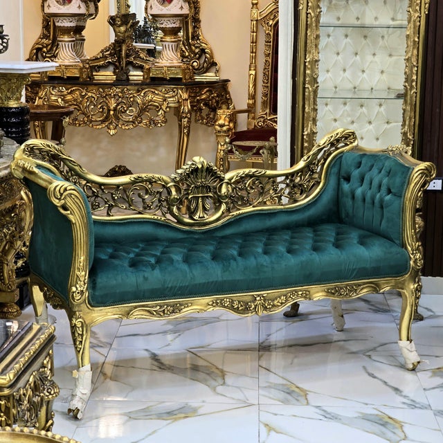 Baroque Style Green Velvet Settee Tufted For Sale - Image 10 of 14