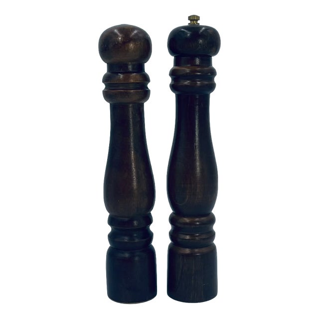 Vintage Wooden Salt and Pepper Mills, 1972, Set of 2 For Sale