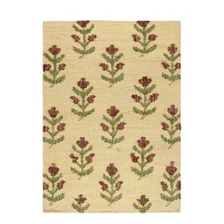 Rug & Kilim's Block Print Flatweave Rug in Cream White with Floral Patterns - 12x16 For Sale