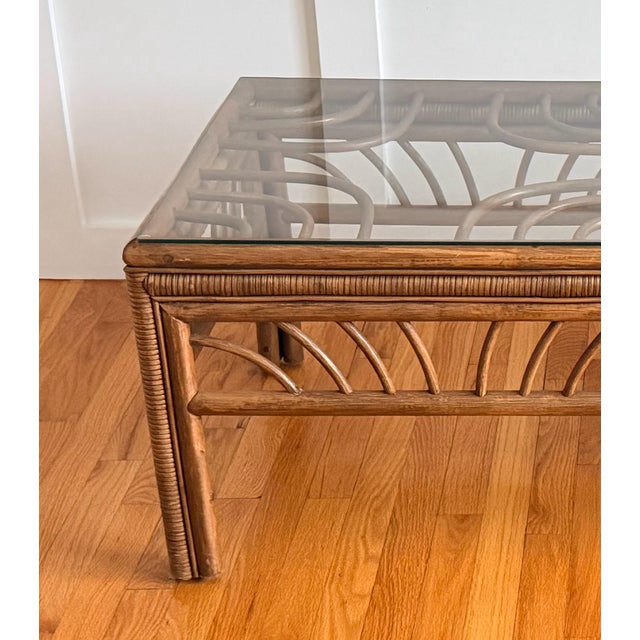 Mid 20th Century Rattan Coffee Table With Glass Top For Sale - Image 5 of 9