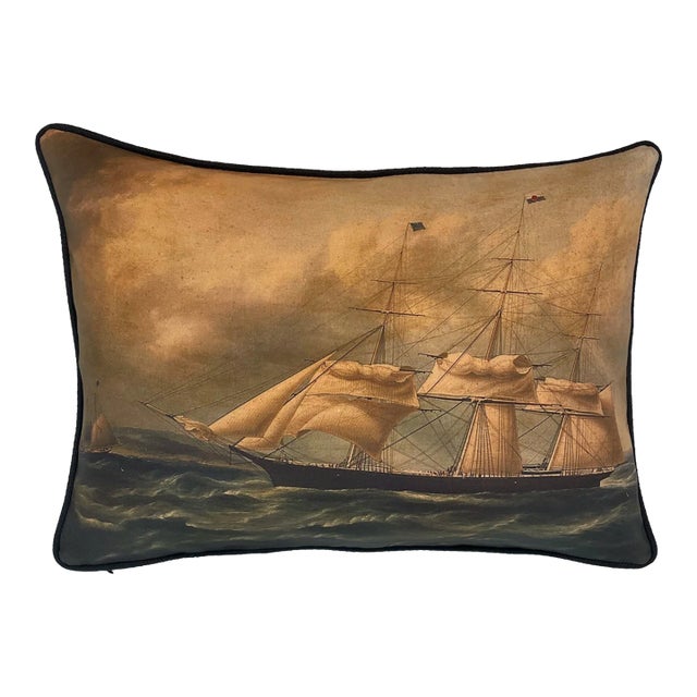 Schooner Nautical Pillow Cover and Insert For Sale