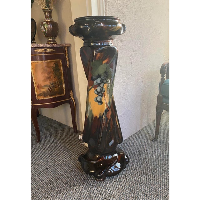 Auburn Mid 20th Century Hand Painted Ceramic Plant Stand Pedestal With Grapevines For Sale - Image 8 of 11