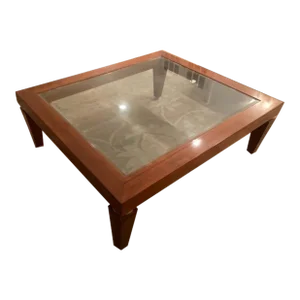 Karl Springer Style Contemporary Square Rosewood and Glass Coffee Table With Silver Leaf Trim