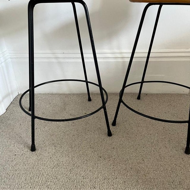 Wicker Stools with Black Wrought Iron Legs, Set of 2 For Sale - Image 9 of 10