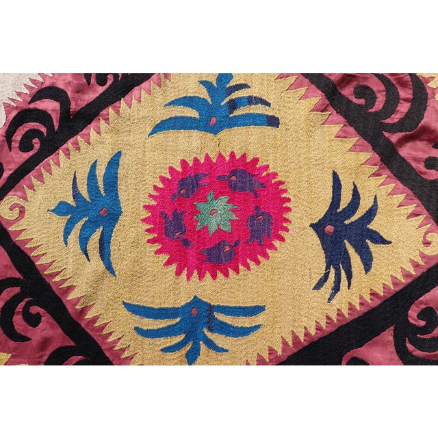 Antique Uzbekistan Suzani Textile With Colorful Geometric Medallion Design For Sale - Image 10 of 15
