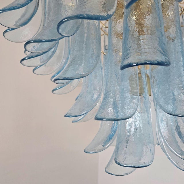 Blue 1980s Pastel Blue Murano Glass Petal Chandelier For Sale - Image 8 of 13
