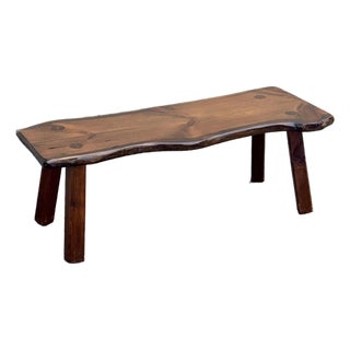 Late 20th Century Rustic Live Edge Solid Wood Bench With Splayed Legs For Sale