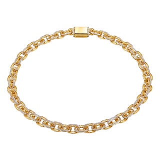 10k Yellow Gold 7 5/8 CTW Natural Diamond Designer Link Necklace, 24 In. For Sale