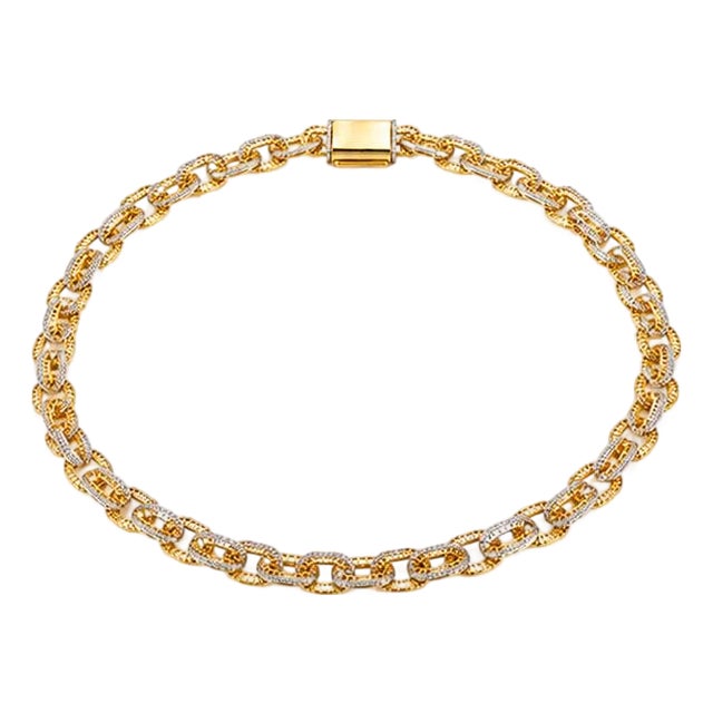 10k Yellow Gold 7 5/8 CTW Natural Diamond Designer Link Necklace, 24 In. For Sale