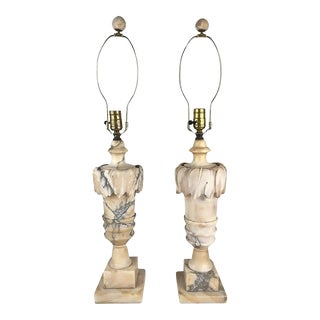 Italian Neoclassical Style Carrara Alabaster Marble Lamp, a Pair For Sale