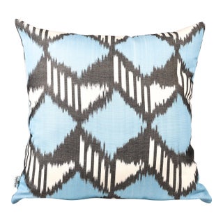 Blue Geometric Ikat Pillow Cover For Sale