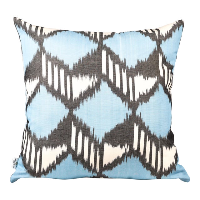 Blue Geometric Ikat Pillow Cover For Sale