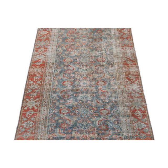 Blue Vintage Persian Malayer Handmade Wool Runner For Sale - Image 11 of 13