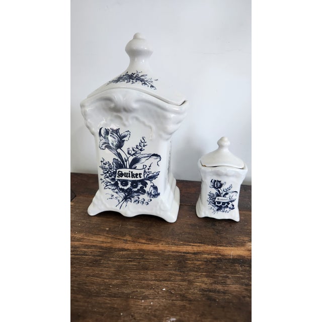 1980s T. Delfts Bleau Dutch Blue and White Ceramic Kitchen Canister Set – 11 Pieces For Sale - Image 15 of 18